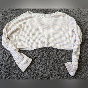 Paper Crane Striped Waffle Knit Long Sleeve Lightweight Cropped (S)
